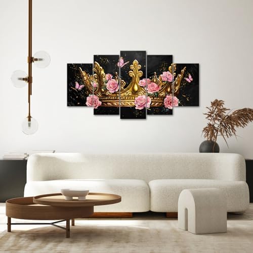 sechars 5 Panel Crown Wall Art Gold Crown - Image 4