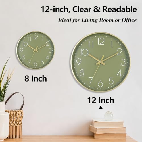 Black&Olive Green Wall Clock 2 Pack 12 Inch Silent Battery Operated Clocks - Image 3