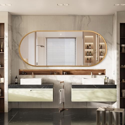 JJUUYOU Oval Full Length Bathroom Mirror Wall Mounted Mirror Gold Metal Mirrors - Image 3