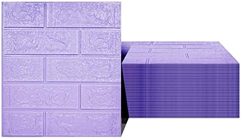 3D Wall Panels Peel and Stick, 58 Sq Ft Coverage, Faux Brick Purple by Sodeno