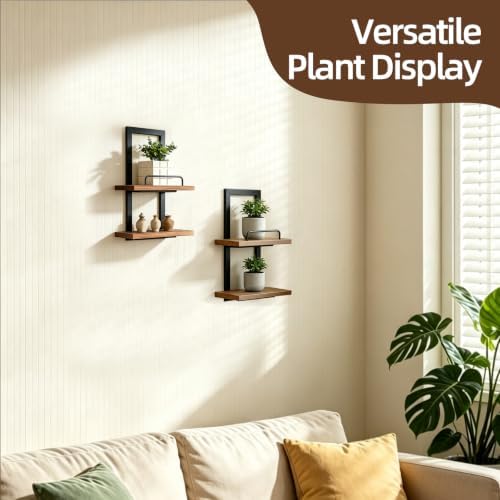 Floating Shelves, 2-Tier Vertical Wall Mounted Shelf Hanging Planter Display - Image 3