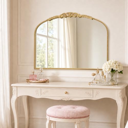 Besdomus Vintage Vanity Mirror: 32”x24” French Rose Gold Arched Mirror by Besdomus