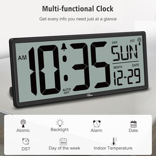 WallarGe 14.5'' Atomic Digital Wall Clock Battery Operated - Image 4
