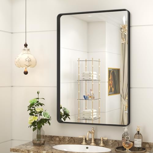 CHAMROR 20x30 Inch Black Metal Framed Bathrrom Mirror by CHARMOR
