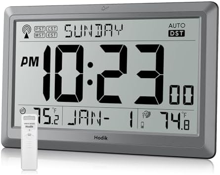 HODIK Atomic Wall Clock with Indoor Outdoor Temp, Digital Clocks by Hodik