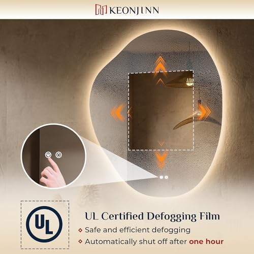 Keonjinn Asymmetrical LED Bathroom Mirror 30 x 36 Inch, HD Tempered Glass - Image 6