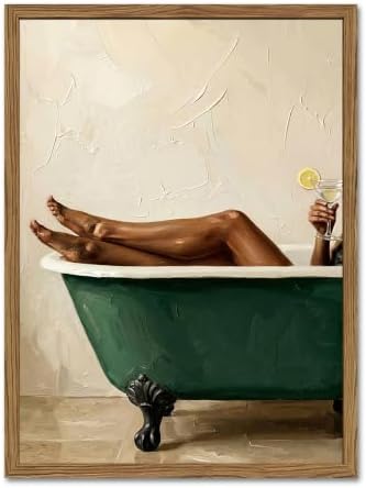 Black Woman Green Bathtub Wall Art Modern Luxury Bathroom Wall Decor Painting by YYNISPINWallArt