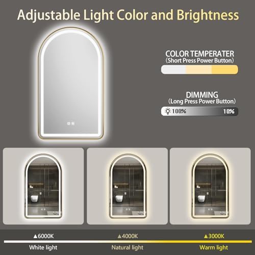 Arched Bathroom Mirror 24"x36", LED Tempered Glass - Image 3