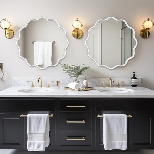 PROHOMEWARE White Round Mirror 24 Inch Wavy Bathroom Vanity Mirror White Frame - Image 2