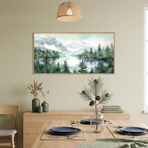 Celestdeco Watercolor Mountain Forest Framed Canvas Wall Art Set-40"x20"x1 - Image 3
