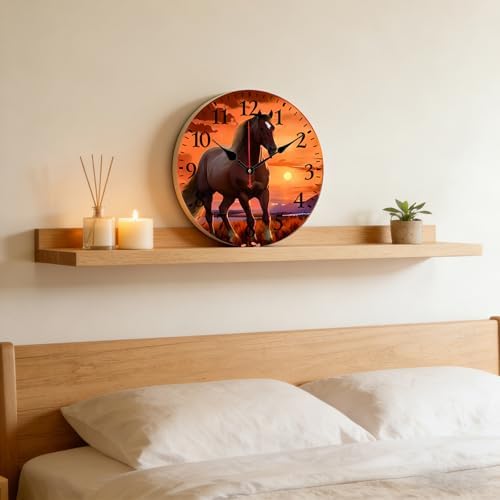 12 Inch Wood Horse Wall Clock, Silent Non-Ticking Battery Operated - Image 6