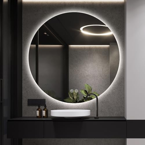 Round LED Mirror for Bathroom, Wall Mounted Vanity Mirror, 3 Colors, IP65 by TheiaMo