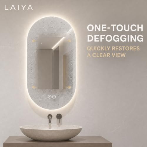 LAIYA 40X24in Oval LED Bathroom Mirror, Frameless Backlit Anti-Fog Dimmable - Image 5