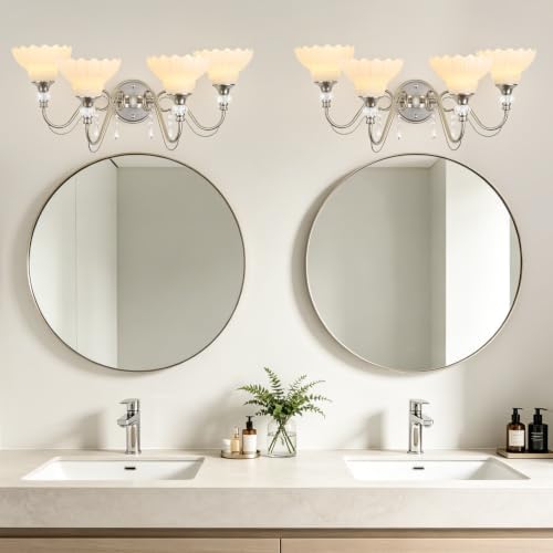Brushed Nickel Bathroom Vanity Light, 4-Light Nickel Finish Wall Sconce - Image 7