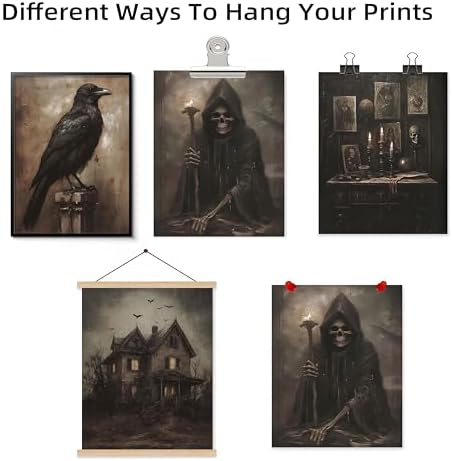 Halloween Posters Wall Art Set of 9, Dark Academia Headless Horseman Wall Decor - Image 4