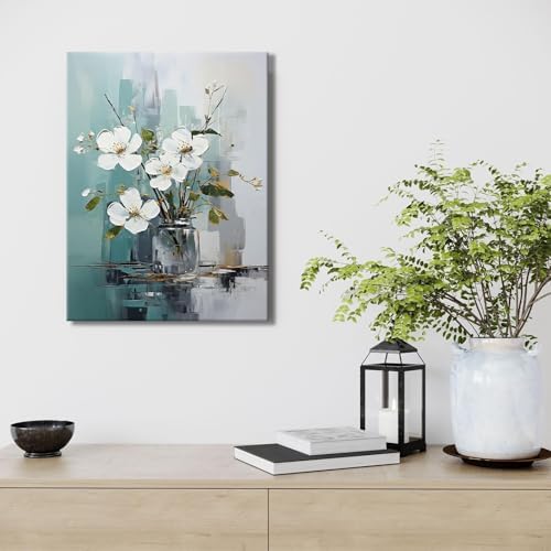 daktenn Floral Canvas Wall Art Green Bathroom Wall Art Pictures Wall Decor Home - Image 3