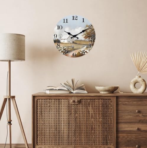XFM 12 Inch Silent Wooden Wall Clocks Battery Operated Farm Barn - Image 4