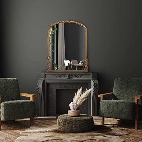 Wylde Iris English Estate Carved Arch Wood Wall Mirror, Mirror - Image 6