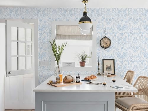 Peel and Stick Wallpaper for Bedroom Blue and White Damask Waterproof - Image 5