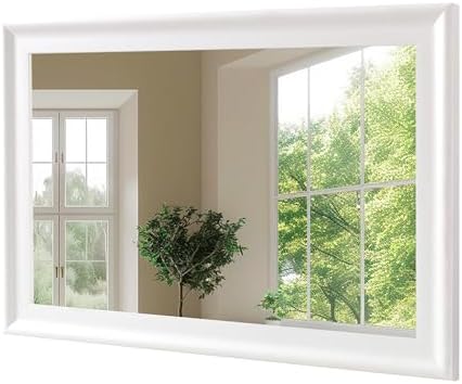 White Wood 30 x 40 Inch Mirror for Bathroom, Rectangle Vanity Wall Mirror by WIOWUR