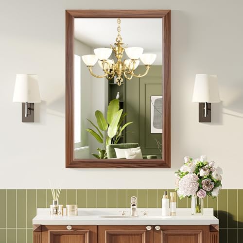Bathroom Mirror for Over Sink, 22x30Inch Thick Anti-Rust Wood Grain Metal Frame by ERZERTBathroomMirrors