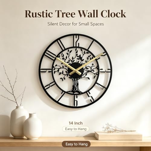 Wall Clock for Living Room Decor 14 inch Tree of Life Metal Wall Art, - Image 2