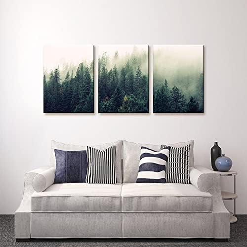 Pacimo Canvas Print Wall Art Set Aerial View of Pine Trees in Mist Nature - Image 2