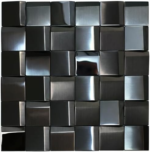 5 Sheets Black Tiles Metal Mosaic Wall Backsplash Tile 3D Wall Panels by Elephantile