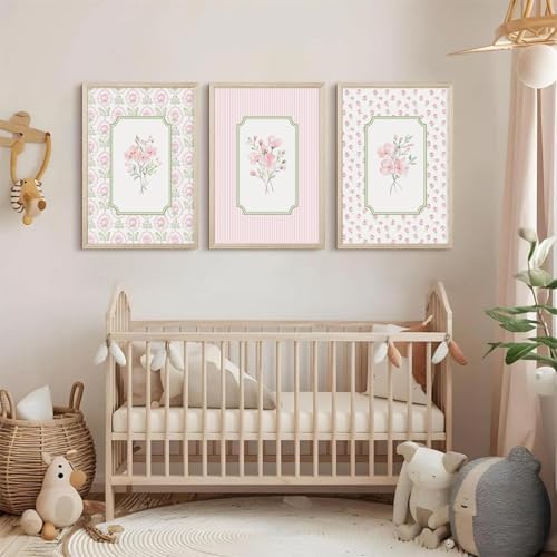 Pink Floral Wall Art Nursery Flower Canvas Wall Decor Baby Girl Wildflower - Image 5