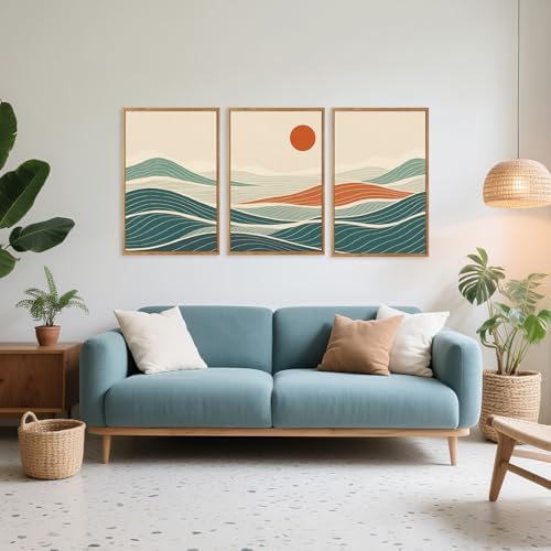 CHDITB Coastal Wave Framed Canvas Wall Art Set, Panoramic Minimalist Sea Wall - Image 2