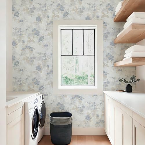 Ismoon Vintage Wallpaper Floral Peel and Stick Wallpaper 17.3in x6.56ft Blue - Image 6