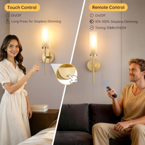 Shenmoyl Battery Operated Wall Sconces Set of 2, Dimmable Wall Lights - Image 5