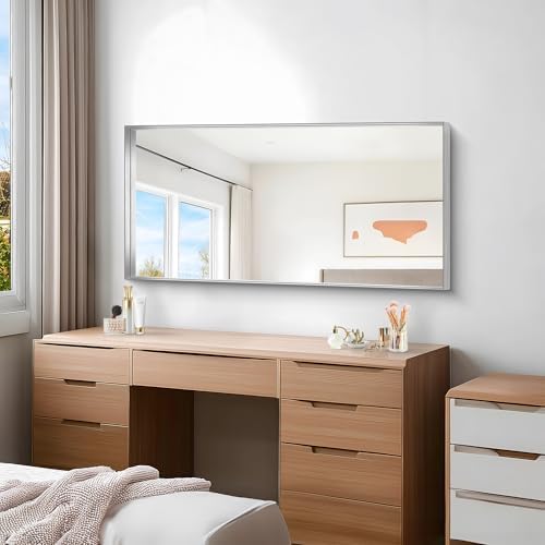 Silver Bathroom Mirror, 24x48 Inch Rectangular Framed Mirror, Large Wall - Image 3