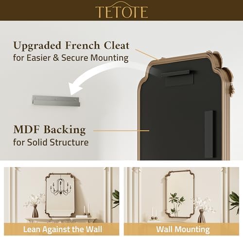 TETOTE Baroque Gold Antique Brass Scroll Wall Mirror 48 x 30 Vintage Rectangle - Image 5