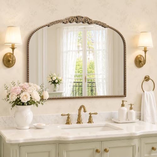 Besdomus Gold Vintage Vanity Mirror: 32"x24" French Baroque Arched Mirror by Besdomus