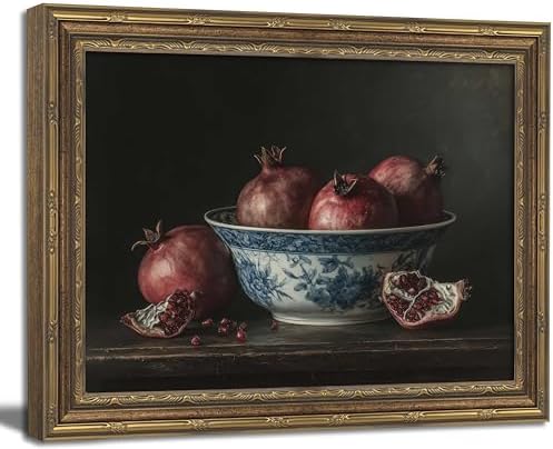 Gold Framed Wall Art Vintage Pomegranate Still Life Wall Art Fall Red Fruit by ZHENYVLZ