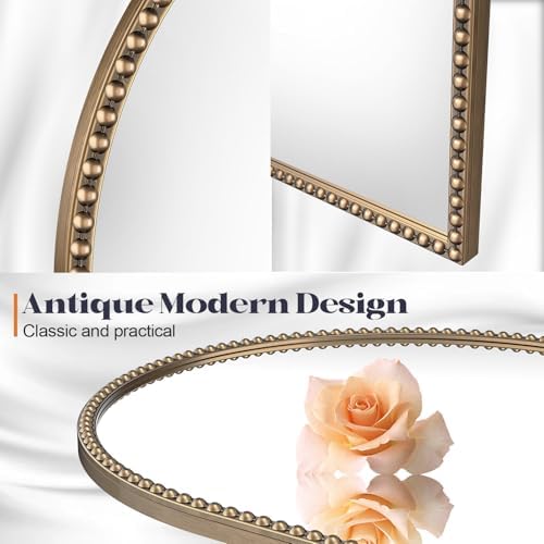 Beaded Arched Mirror for Wall, Retro Brass Metal Frame Decorative Mirror for - Image 6
