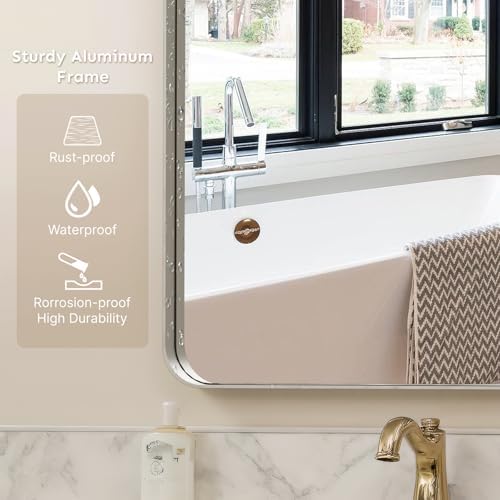 Kosmonia 30"x20" Bathroom Mirror, Large Brushed Nickel Vanity Mirror - Image 5