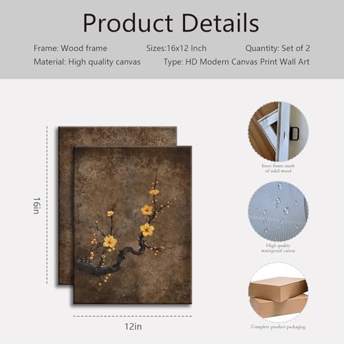 KBCXOY Japanese Floral Wall Art Vintage Botanical Flower Canvas Prints - Image 2