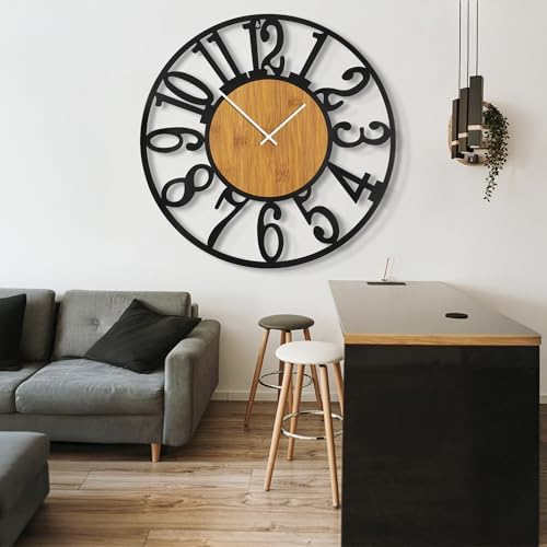 40" Extra Large Wall Clock, Silent Rustic Metal Wood Face Decorative Clock - Image 6