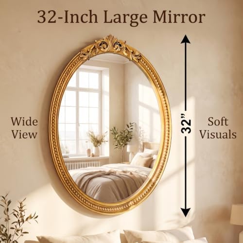 Askeld Vintage Ornate Round Wall Mirror 32 Inch French Baroque Gold Framed - Image 5