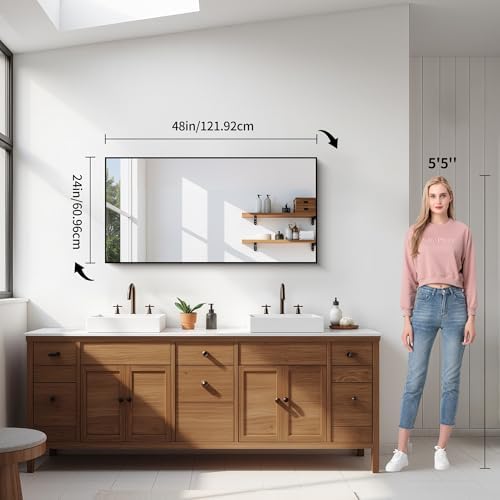 YIROMAN Bathroom Mirror 48"x24", Large Brushed Silver Bathroom Mirror - Image 2