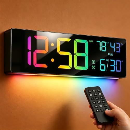 RGB Large Digital Wall Clock, 15.7" Digital Clock Large Display by Tarinks