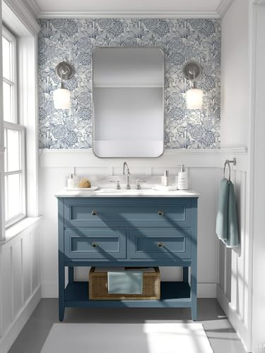 Wudnaye Navy Blue and White Floral Peel and Stick Wallpaper 16.9"×118" - Image 3