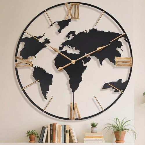 Pytha Sight 36 Inch Large Extra Metal Oversized Roman World Map Wall Clock by Pytha+Sight