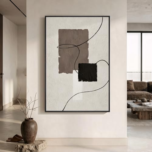 Extra Large Framed Neutral Beige Brown Abstract Wall Art, Vertical 40x60 In by Cuspin