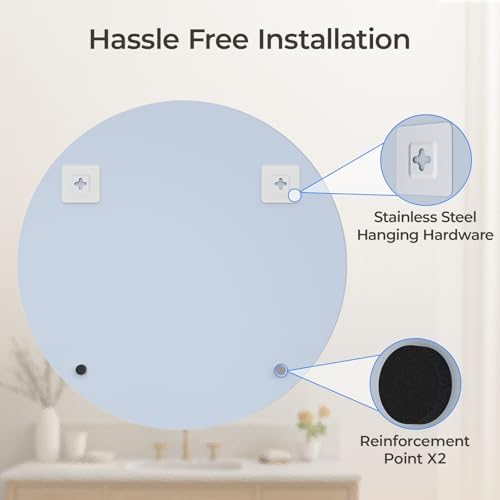 USHOWER Frameless Round Bathroom Mirror 24" - Image 5