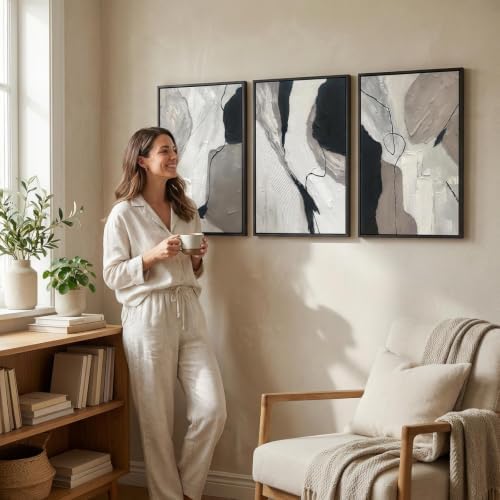 3D Textured Hand Painted Abstract Boho Grey Wall Art - Image 6