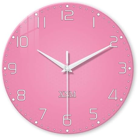 XNM Round Glass Pink Wall Clocks Battery Operated 12 Inch by XNMwallclock