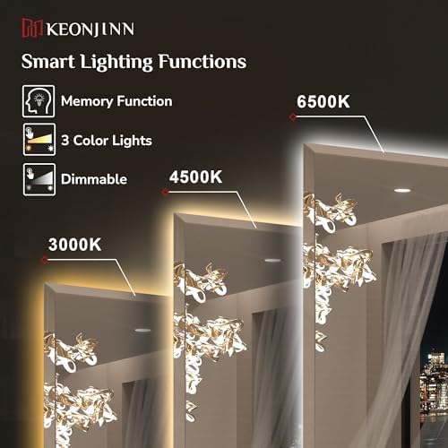 Keonjinn 60" x 36" Oversized Backlit Bathroom Mirror, Safe Tempered Glass - Image 4